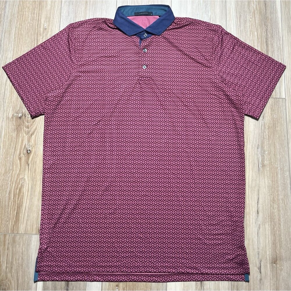 Greyson Gold Performance Pink Maroon Geometric Shirt - Men Size Large
